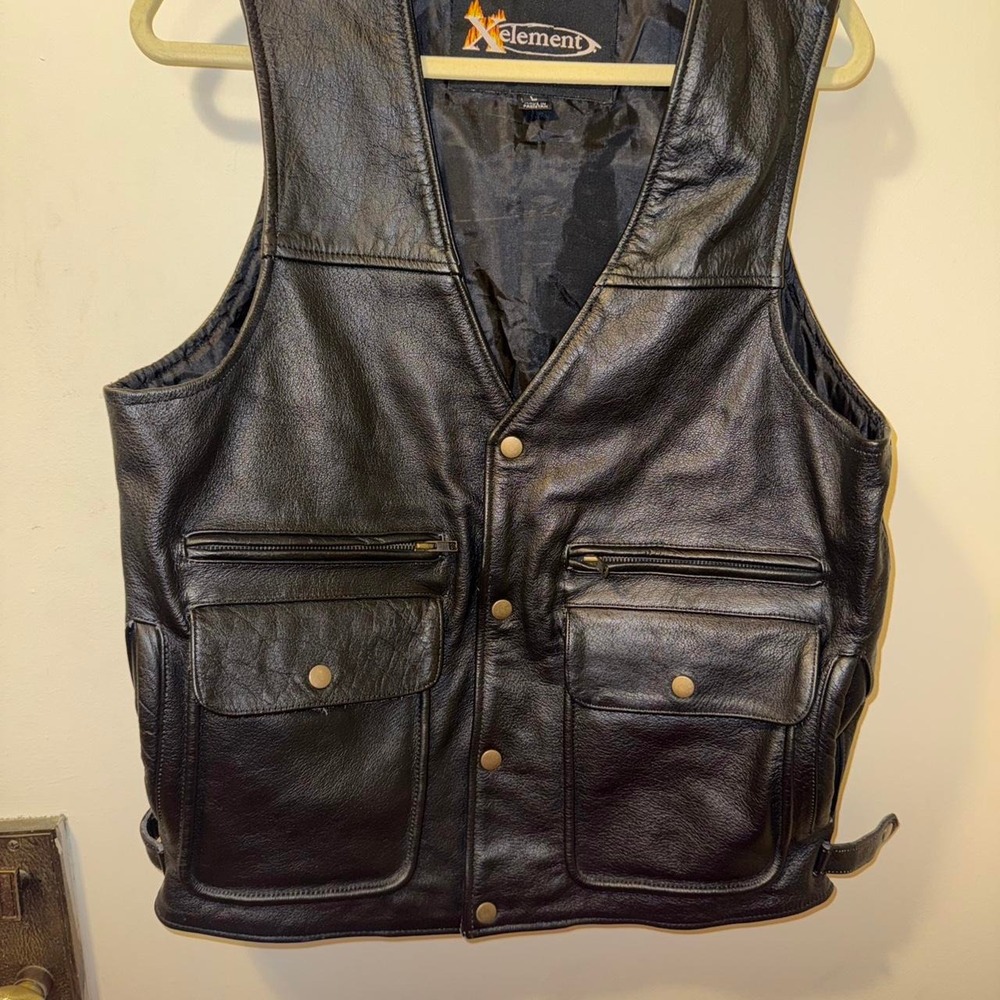 Black L biker leather vest